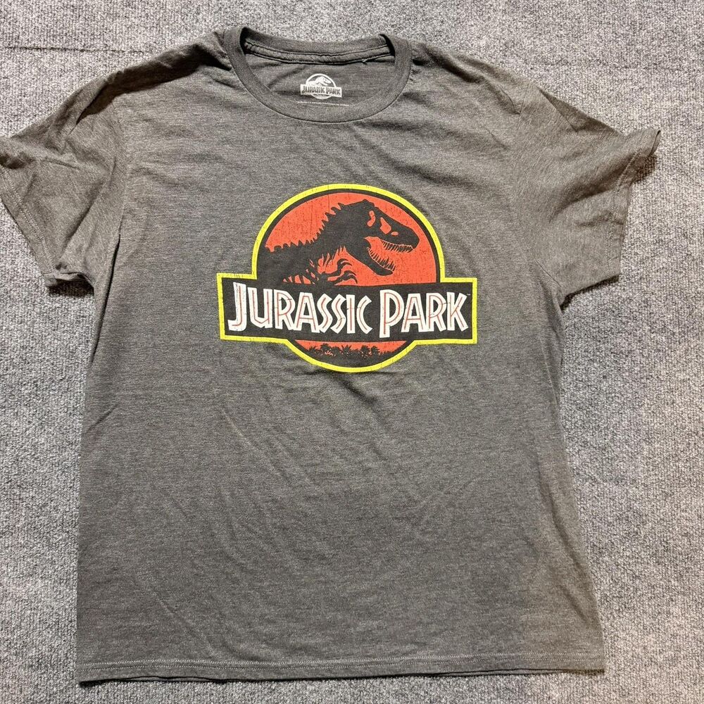 Jurassic Park Shirt Mens Large Gray Logo Graphic Short Sleeve Movie T Shirt Tee